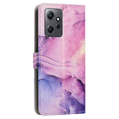 Phone Case for Xiaomi Redmi Note 12 4G Marble Pattern PU Leather Wallet Stand Cover with Wrist Strap