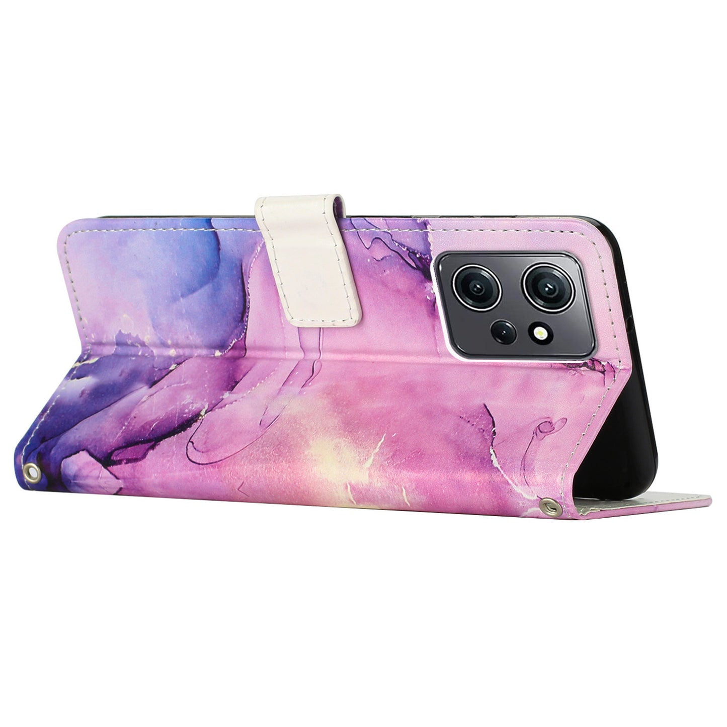 Phone Case for Xiaomi Redmi Note 12 4G Marble Pattern PU Leather Wallet Stand Cover with Wrist Strap