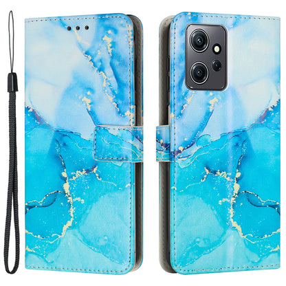Phone Case for Xiaomi Redmi Note 12 4G Marble Pattern PU Leather Wallet Stand Cover with Wrist Strap