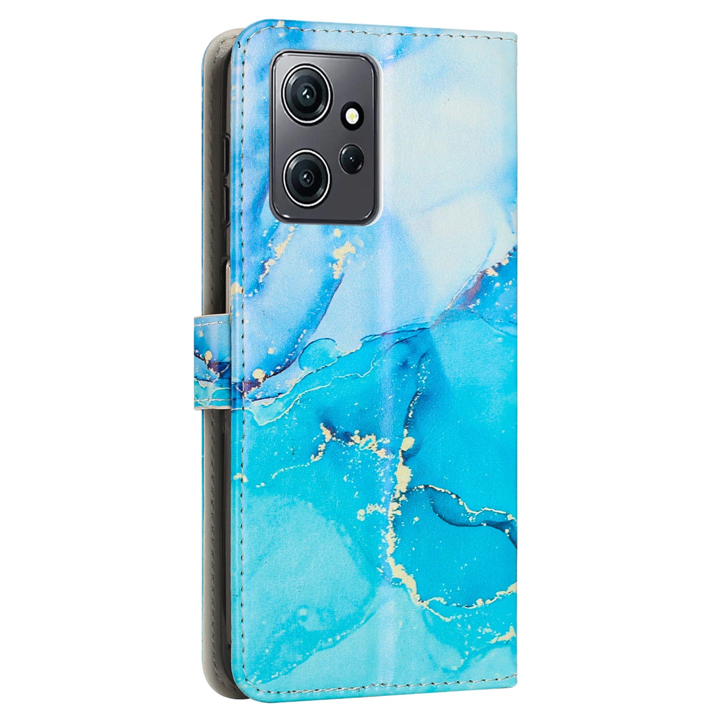 Phone Case for Xiaomi Redmi Note 12 4G Marble Pattern PU Leather Wallet Stand Cover with Wrist Strap
