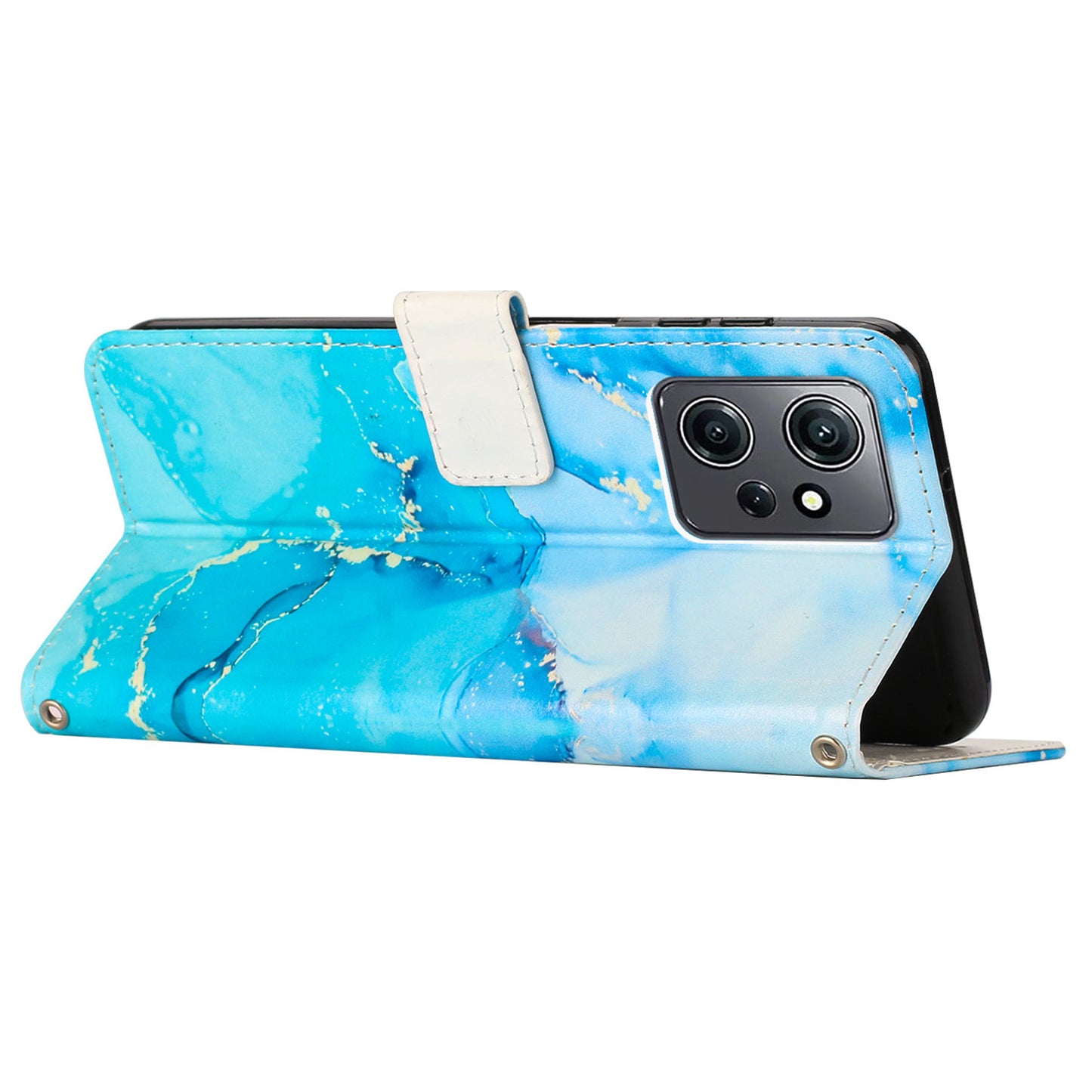 Phone Case for Xiaomi Redmi Note 12 4G Marble Pattern PU Leather Wallet Stand Cover with Wrist Strap