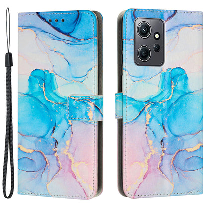 Phone Case for Xiaomi Redmi Note 12 4G Marble Pattern PU Leather Wallet Stand Cover with Wrist Strap