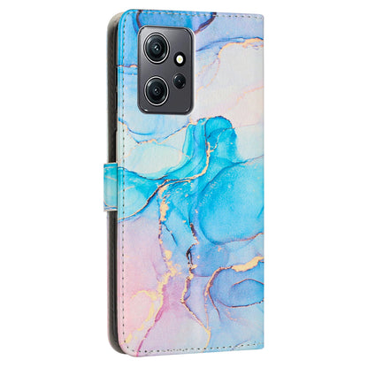 Phone Case for Xiaomi Redmi Note 12 4G Marble Pattern PU Leather Wallet Stand Cover with Wrist Strap