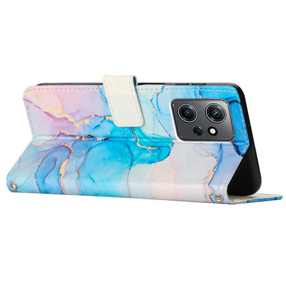 Phone Case for Xiaomi Redmi Note 12 4G Marble Pattern PU Leather Wallet Stand Cover with Wrist Strap