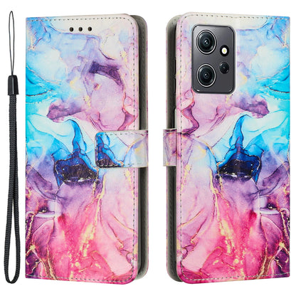 Phone Case for Xiaomi Redmi Note 12 4G Marble Pattern PU Leather Wallet Stand Cover with Wrist Strap