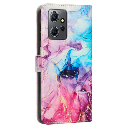 Phone Case for Xiaomi Redmi Note 12 4G Marble Pattern PU Leather Wallet Stand Cover with Wrist Strap