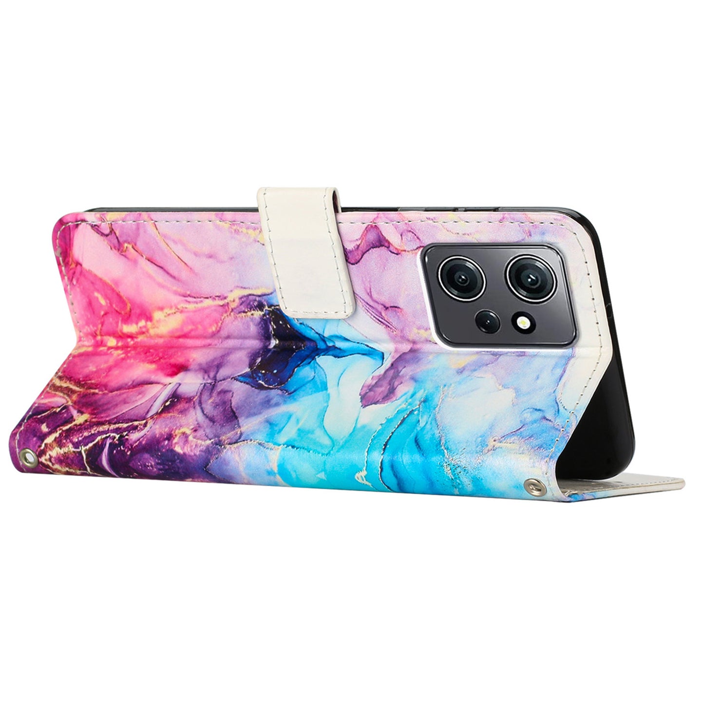 Phone Case for Xiaomi Redmi Note 12 4G Marble Pattern PU Leather Wallet Stand Cover with Wrist Strap