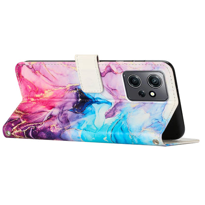 Phone Case for Xiaomi Redmi Note 12 4G Marble Pattern PU Leather Wallet Stand Cover with Wrist Strap