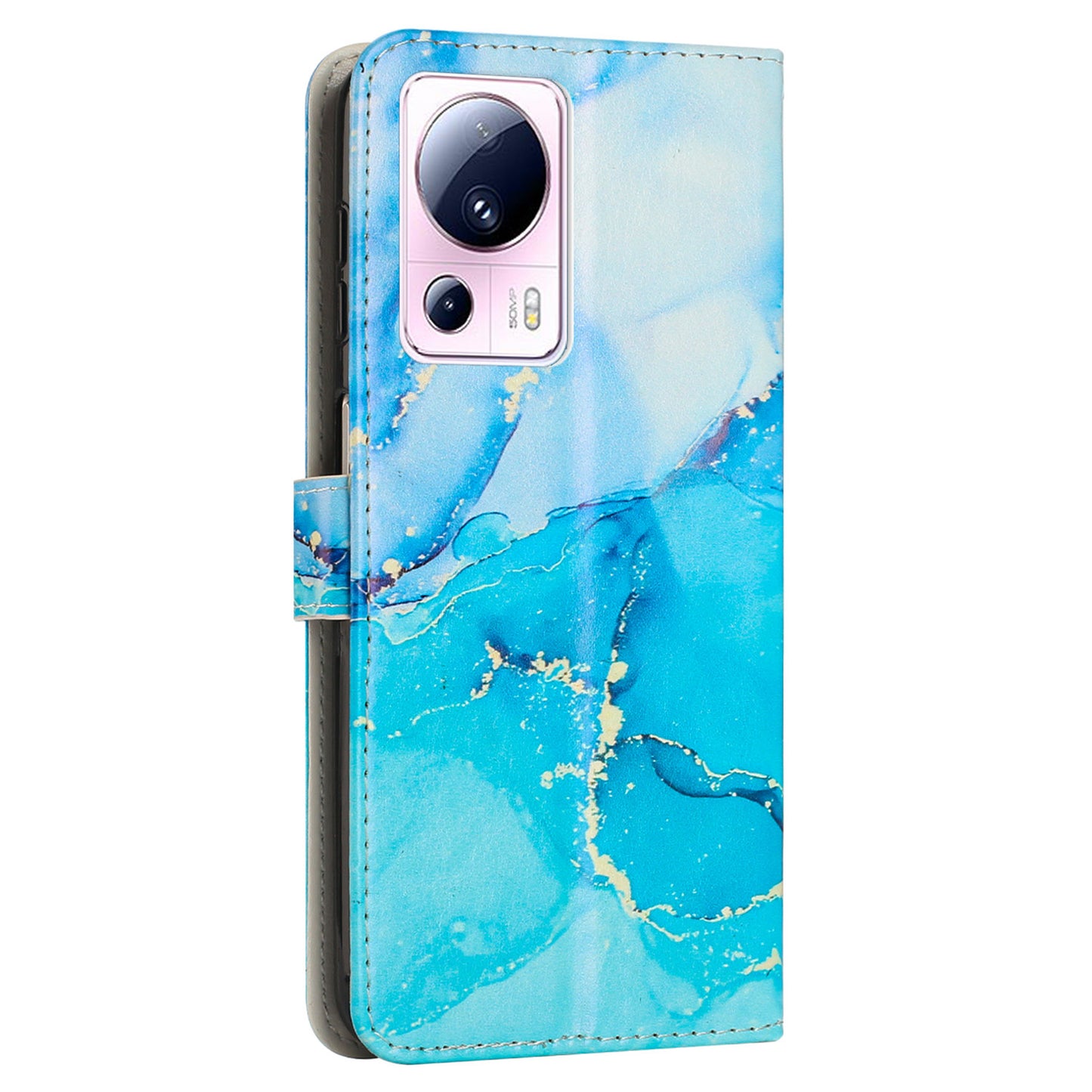 Phone Wallet Case for Xiaomi 13 Lite / Civi 2 5G Marble Pattern PU Leather Stand Cover with Wrist Strap