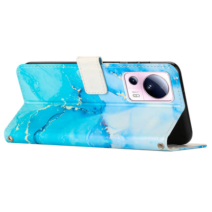 Phone Wallet Case for Xiaomi 13 Lite / Civi 2 5G Marble Pattern PU Leather Stand Cover with Wrist Strap