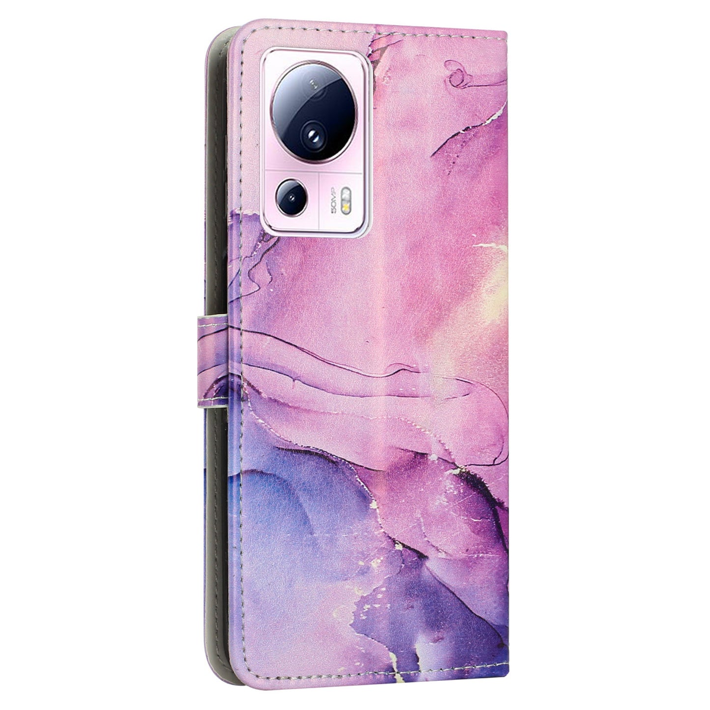 Phone Wallet Case for Xiaomi 13 Lite / Civi 2 5G Marble Pattern PU Leather Stand Cover with Wrist Strap