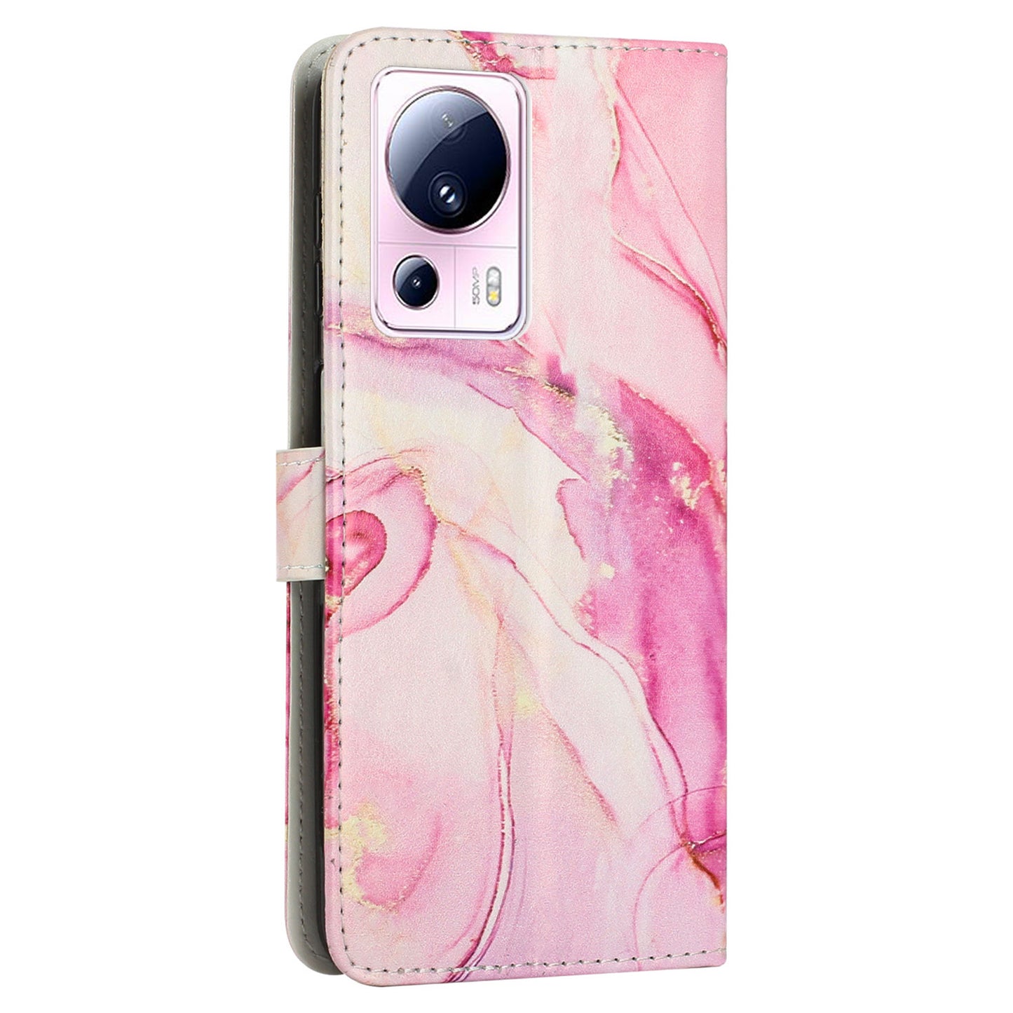 Phone Wallet Case for Xiaomi 13 Lite / Civi 2 5G Marble Pattern PU Leather Stand Cover with Wrist Strap