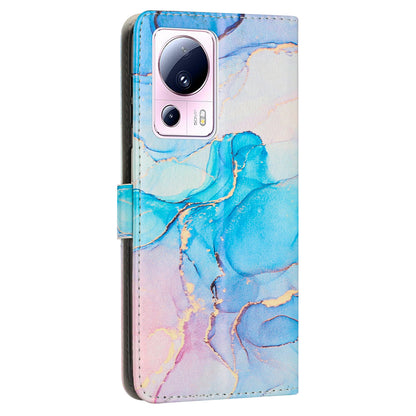 Phone Wallet Case for Xiaomi 13 Lite / Civi 2 5G Marble Pattern PU Leather Stand Cover with Wrist Strap