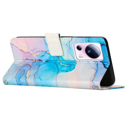 Phone Wallet Case for Xiaomi 13 Lite / Civi 2 5G Marble Pattern PU Leather Stand Cover with Wrist Strap