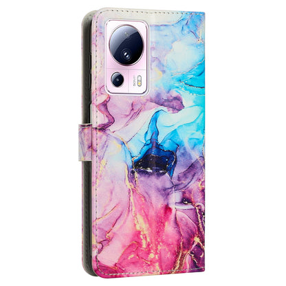 Phone Wallet Case for Xiaomi 13 Lite / Civi 2 5G Marble Pattern PU Leather Stand Cover with Wrist Strap