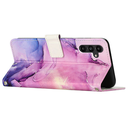 For Samsung Galaxy A24 4G Phone Wallet Case Marble Pattern PU Leather Stand Cover with Wrist Strap