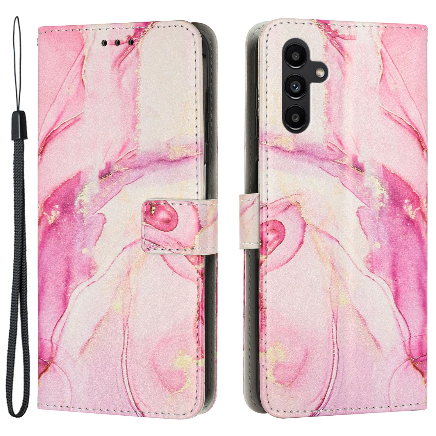 For Samsung Galaxy A24 4G Phone Wallet Case Marble Pattern PU Leather Stand Cover with Wrist Strap