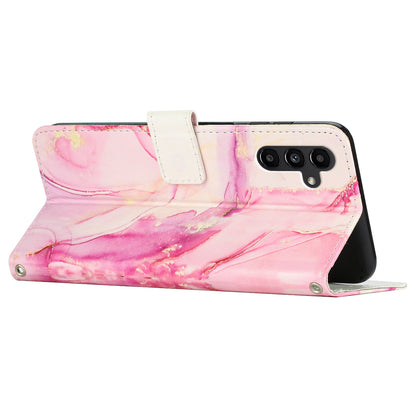For Samsung Galaxy A24 4G Phone Wallet Case Marble Pattern PU Leather Stand Cover with Wrist Strap