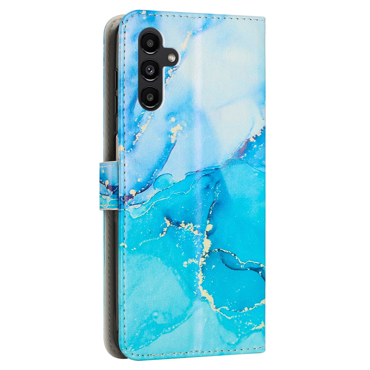 For Samsung Galaxy A24 4G Phone Wallet Case Marble Pattern PU Leather Stand Cover with Wrist Strap