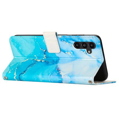 For Samsung Galaxy A24 4G Phone Wallet Case Marble Pattern PU Leather Stand Cover with Wrist Strap