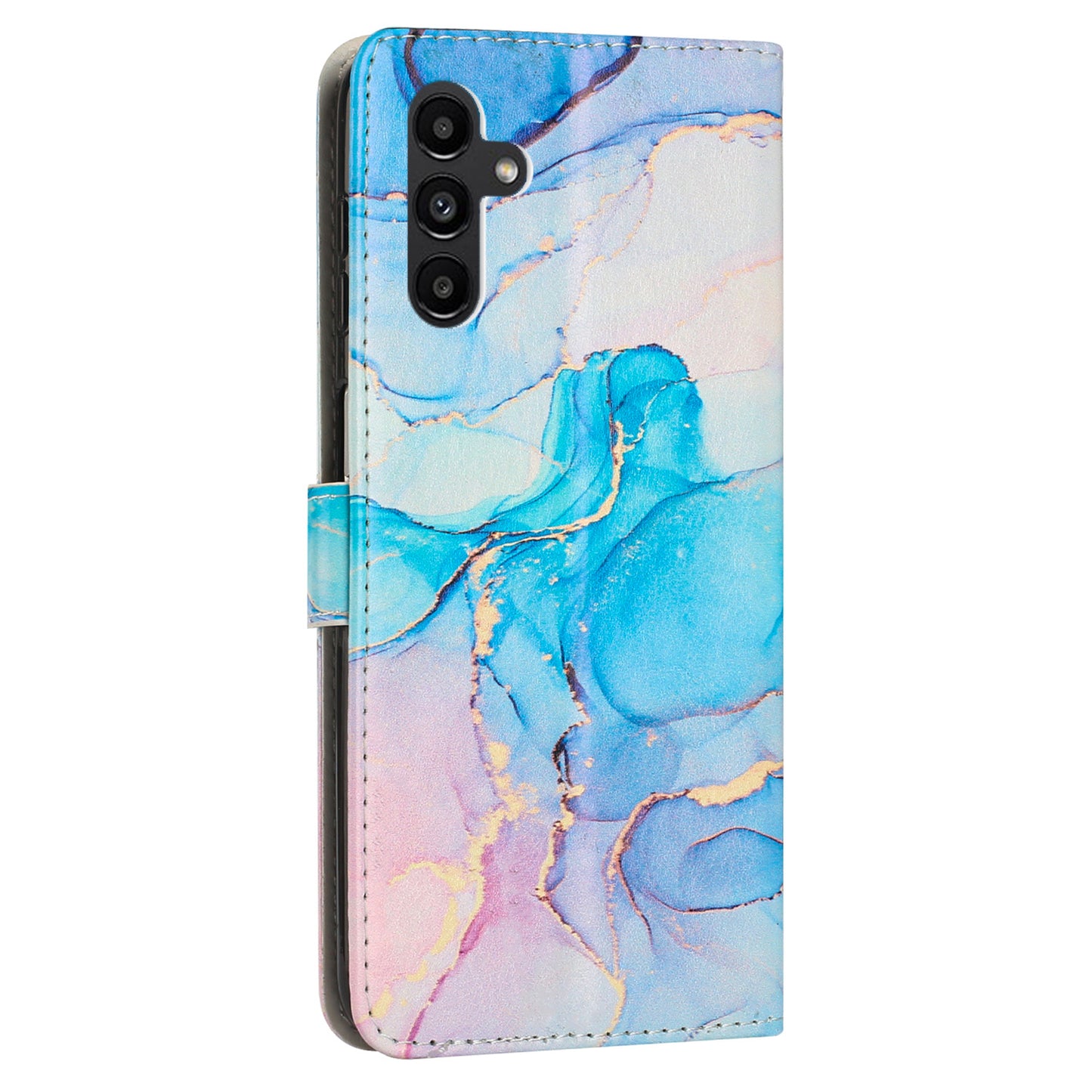For Samsung Galaxy A24 4G Phone Wallet Case Marble Pattern PU Leather Stand Cover with Wrist Strap