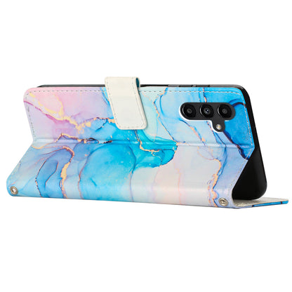 For Samsung Galaxy A24 4G Phone Wallet Case Marble Pattern PU Leather Stand Cover with Wrist Strap