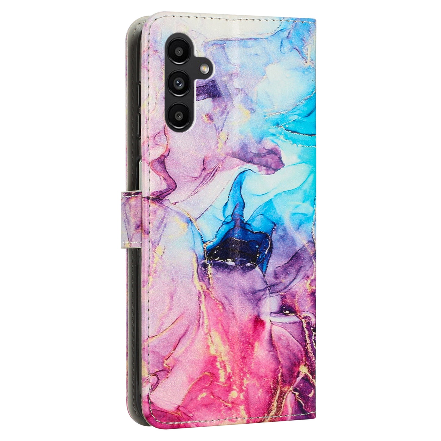 For Samsung Galaxy A24 4G Phone Wallet Case Marble Pattern PU Leather Stand Cover with Wrist Strap