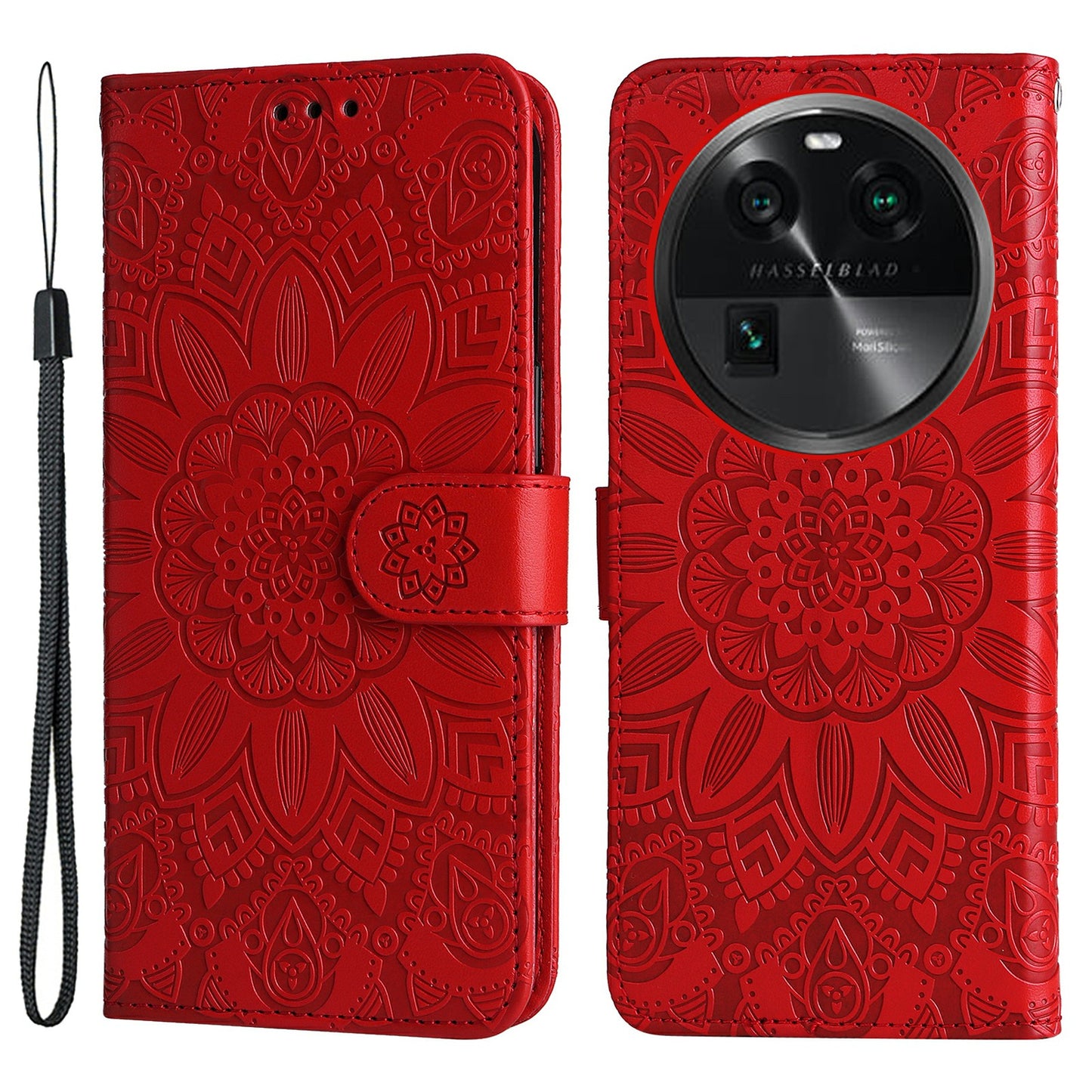 For Oppo Find X6 Full Protection Phone Cover PU Leather Wallet Sunflower Imprinted Stand Case