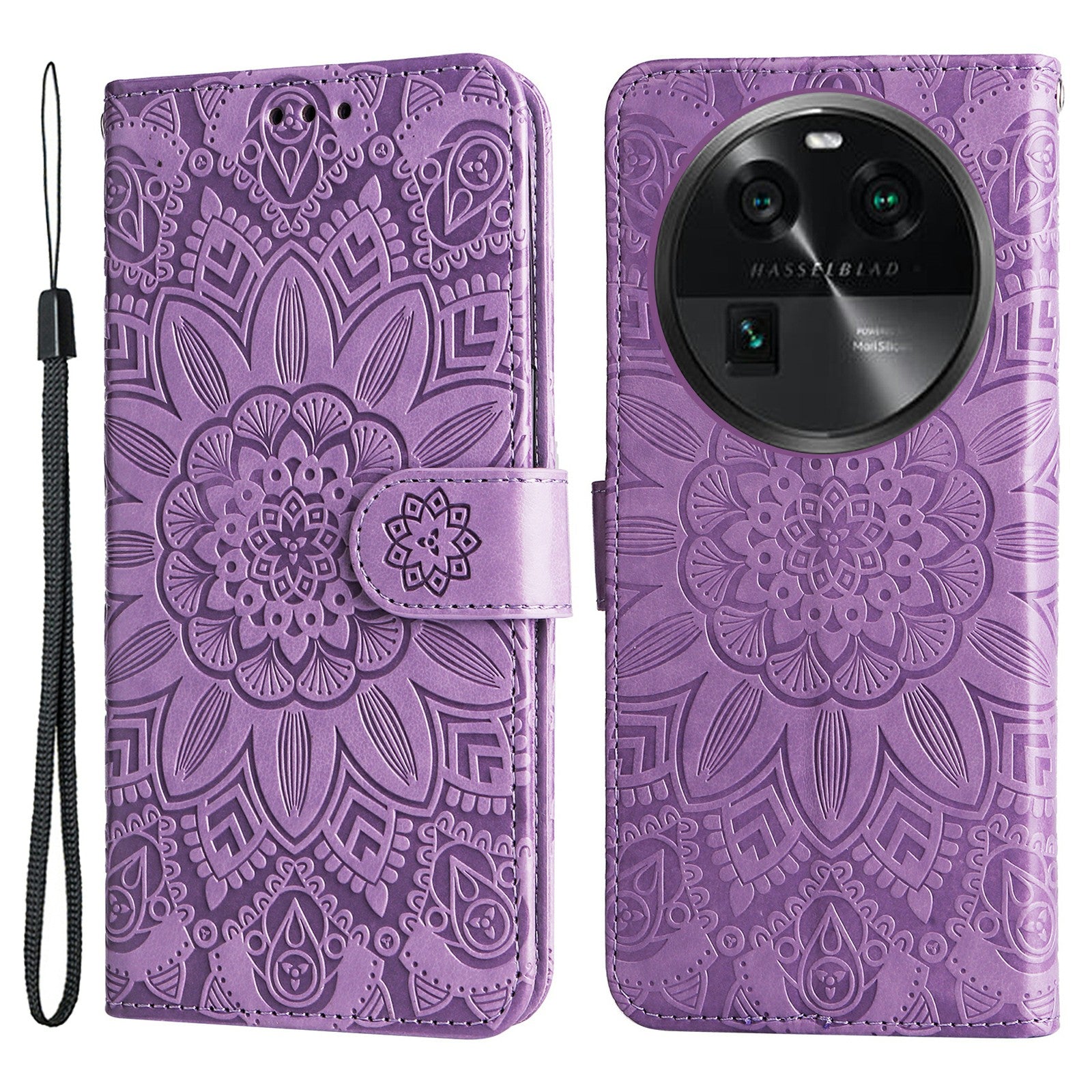 For Oppo Find X6 Full Protection Phone Cover PU Leather Wallet Sunflower Imprinted Stand Case