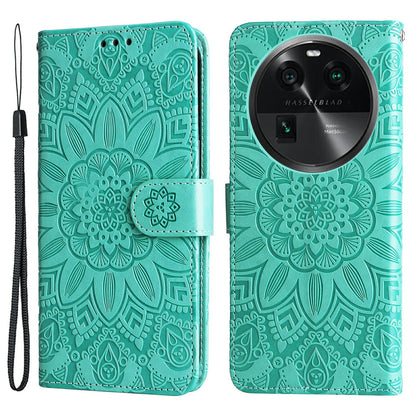 For Oppo Find X6 Full Protection Phone Cover PU Leather Wallet Sunflower Imprinted Stand Case