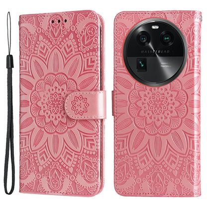 For Oppo Find X6 Full Protection Phone Cover PU Leather Wallet Sunflower Imprinted Stand Case
