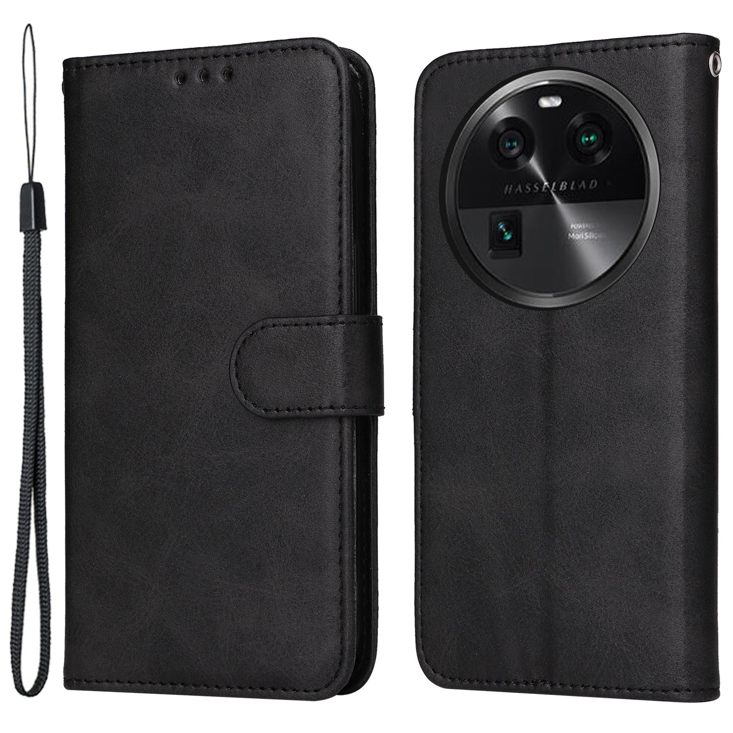 Leather Case for Oppo Find X6 Calf Texture Wallet Stand Shockproof Cell Phone Cover with Strap