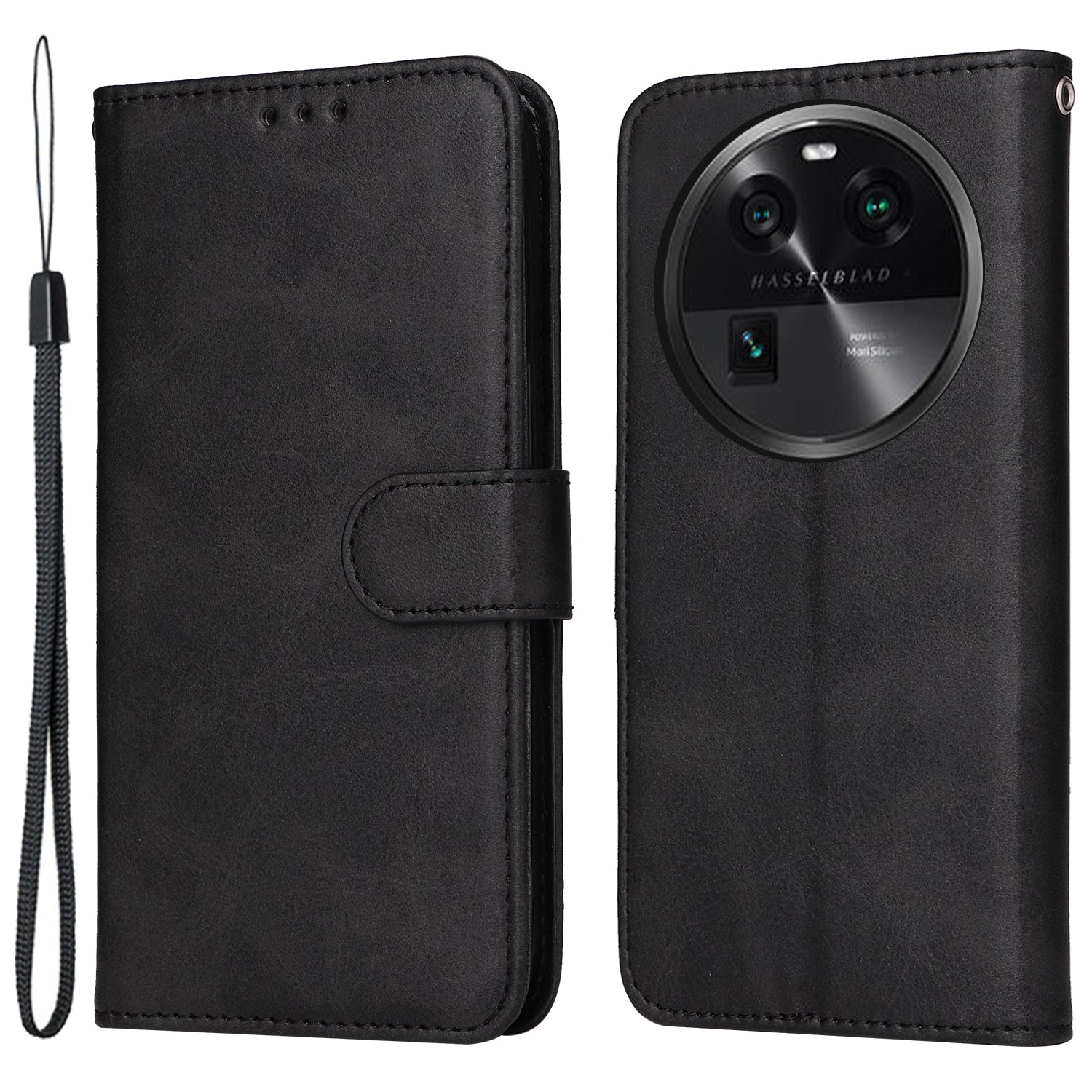 Leather Case for Oppo Find X6 Calf Texture Wallet Stand Shockproof Cell Phone Cover with Strap