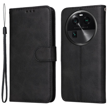 Leather Case for Oppo Find X6 Calf Texture Wallet Stand Shockproof Cell Phone Cover with Strap