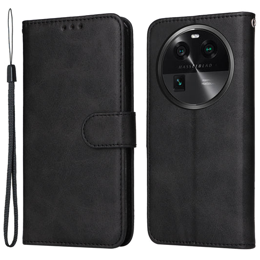 Leather Case for Oppo Find X6 Calf Texture Wallet Stand Shockproof Cell Phone Cover with Strap