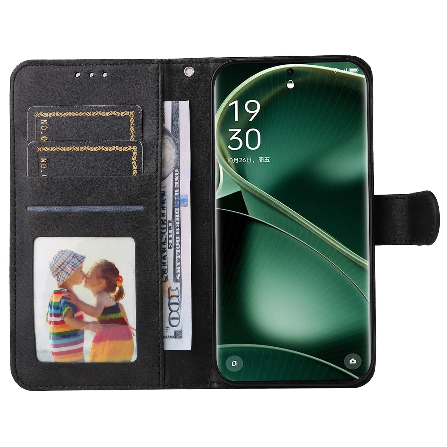 Leather Case for Oppo Find X6 Calf Texture Wallet Stand Shockproof Cell Phone Cover with Strap