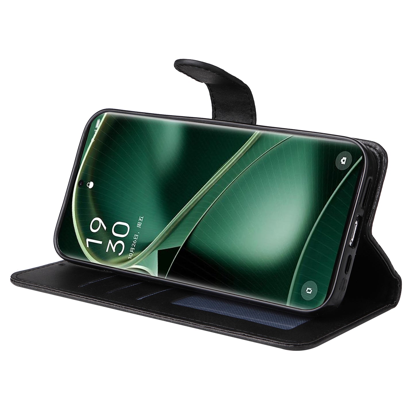 Leather Case for Oppo Find X6 Calf Texture Wallet Stand Shockproof Cell Phone Cover with Strap