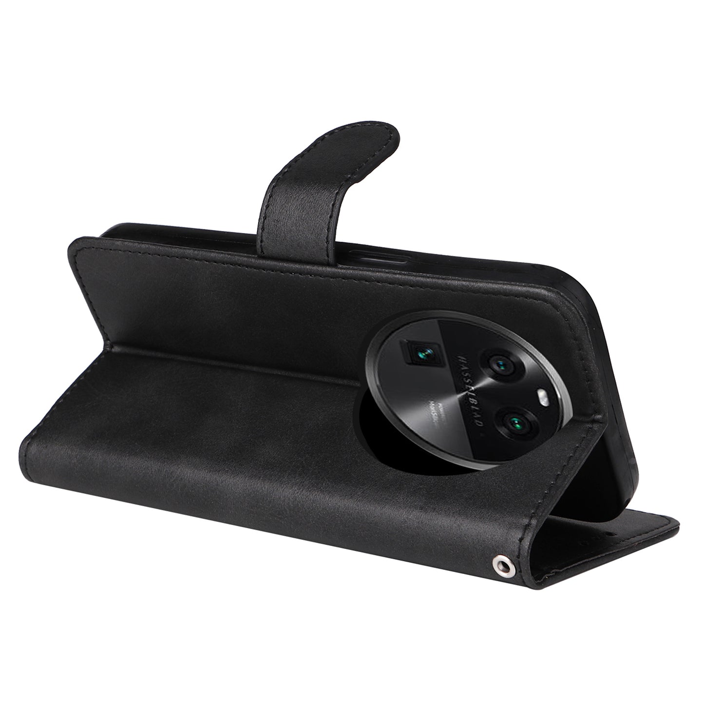 Leather Case for Oppo Find X6 Calf Texture Wallet Stand Shockproof Cell Phone Cover with Strap