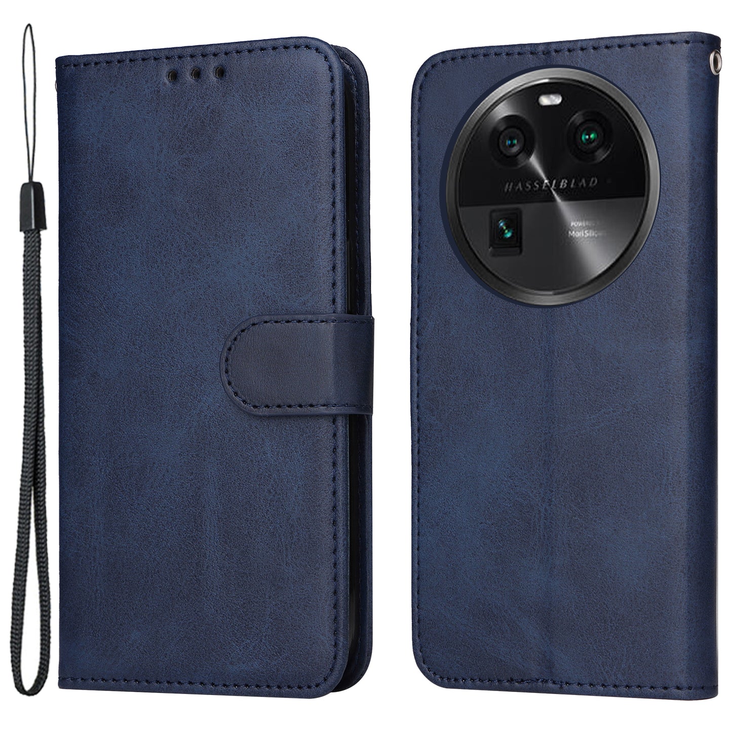 Leather Case for Oppo Find X6 Calf Texture Wallet Stand Shockproof Cell Phone Cover with Strap