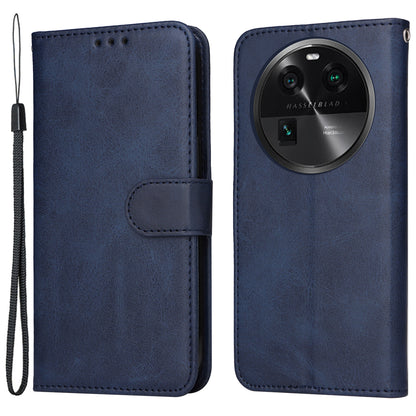Leather Case for Oppo Find X6 Calf Texture Wallet Stand Shockproof Cell Phone Cover with Strap