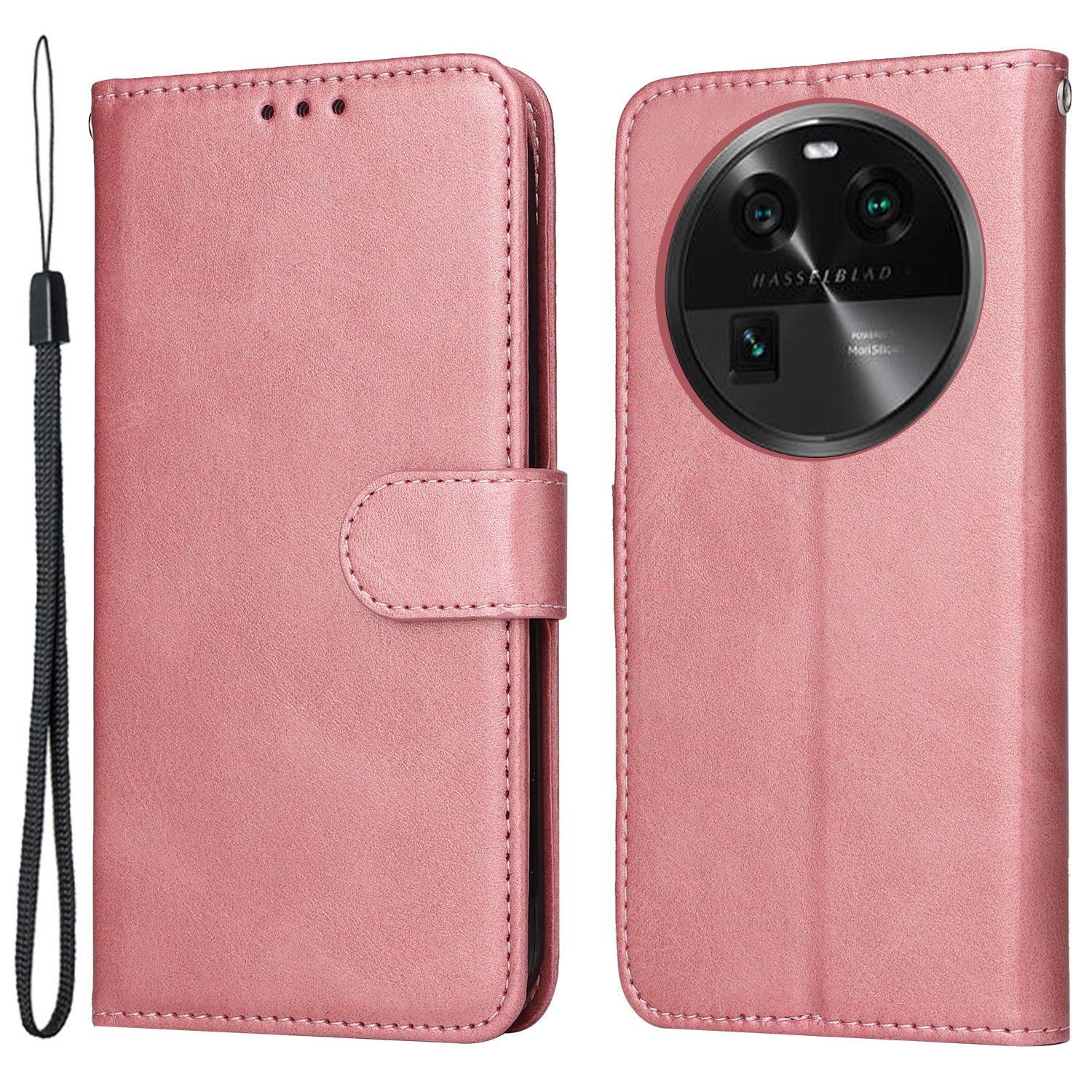 Leather Case for Oppo Find X6 Calf Texture Wallet Stand Shockproof Cell Phone Cover with Strap