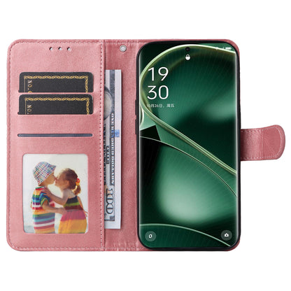 Leather Case for Oppo Find X6 Calf Texture Wallet Stand Shockproof Cell Phone Cover with Strap