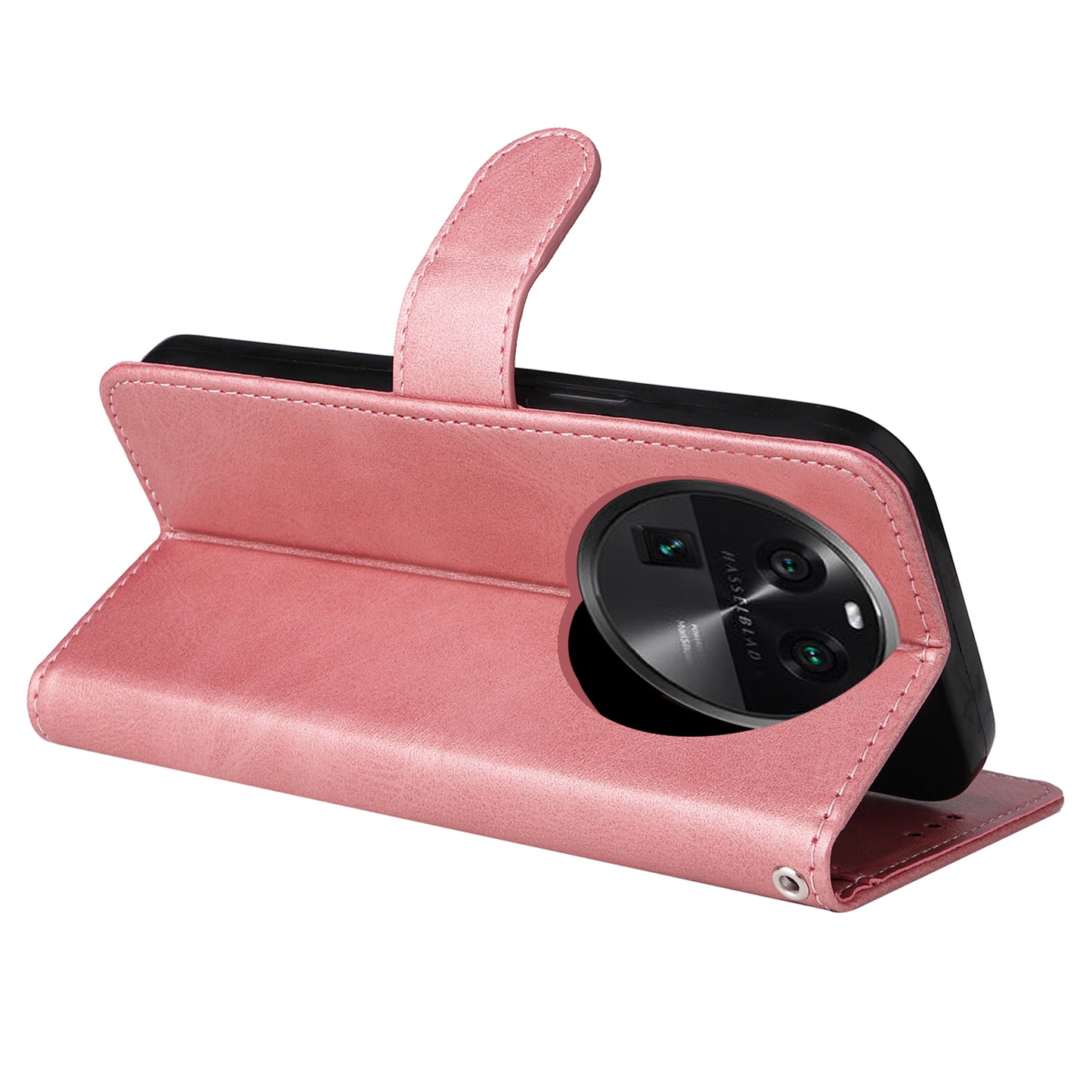 Leather Case for Oppo Find X6 Calf Texture Wallet Stand Shockproof Cell Phone Cover with Strap