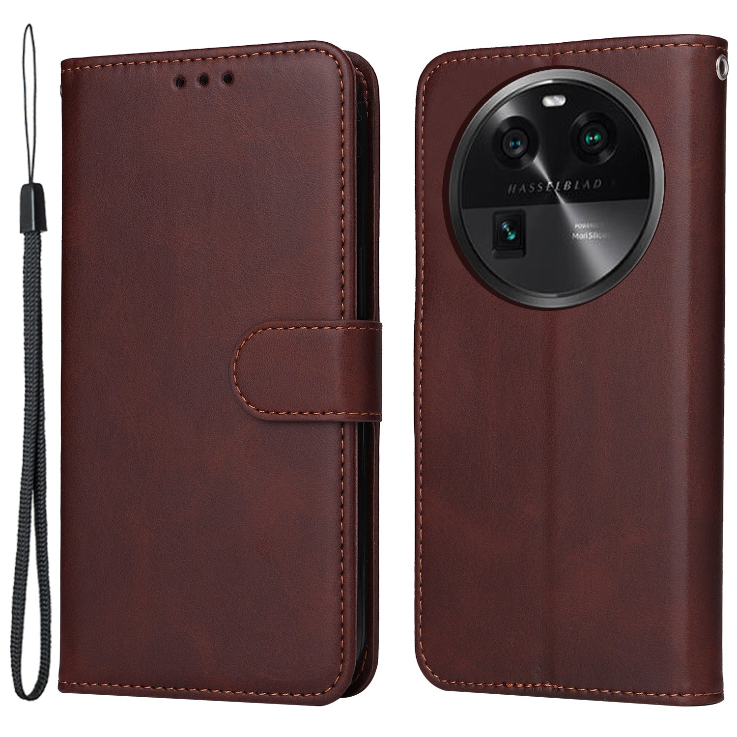 Leather Case for Oppo Find X6 Calf Texture Wallet Stand Shockproof Cell Phone Cover with Strap