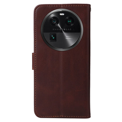 Leather Case for Oppo Find X6 Calf Texture Wallet Stand Shockproof Cell Phone Cover with Strap