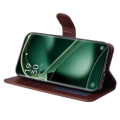 Leather Case for Oppo Find X6 Calf Texture Wallet Stand Shockproof Cell Phone Cover with Strap