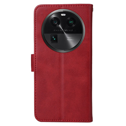 Leather Case for Oppo Find X6 Calf Texture Wallet Stand Shockproof Cell Phone Cover with Strap