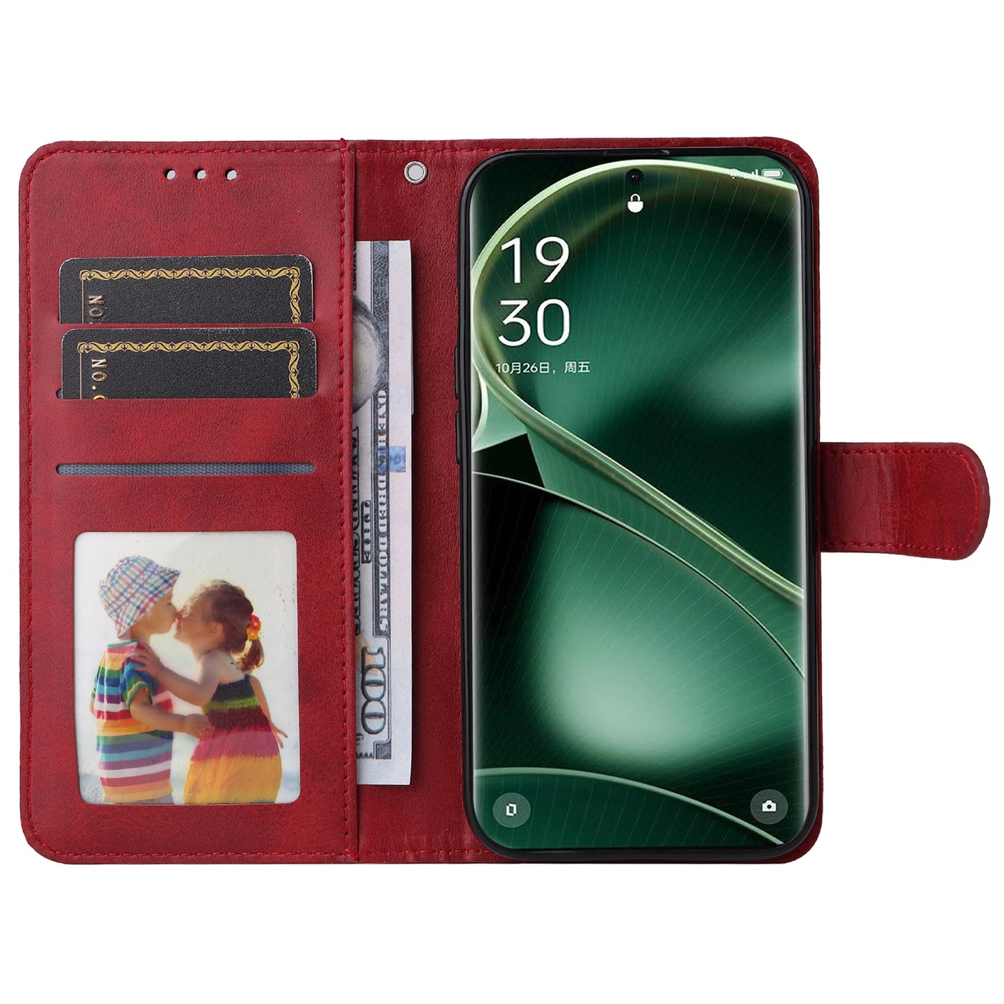 Leather Case for Oppo Find X6 Calf Texture Wallet Stand Shockproof Cell Phone Cover with Strap