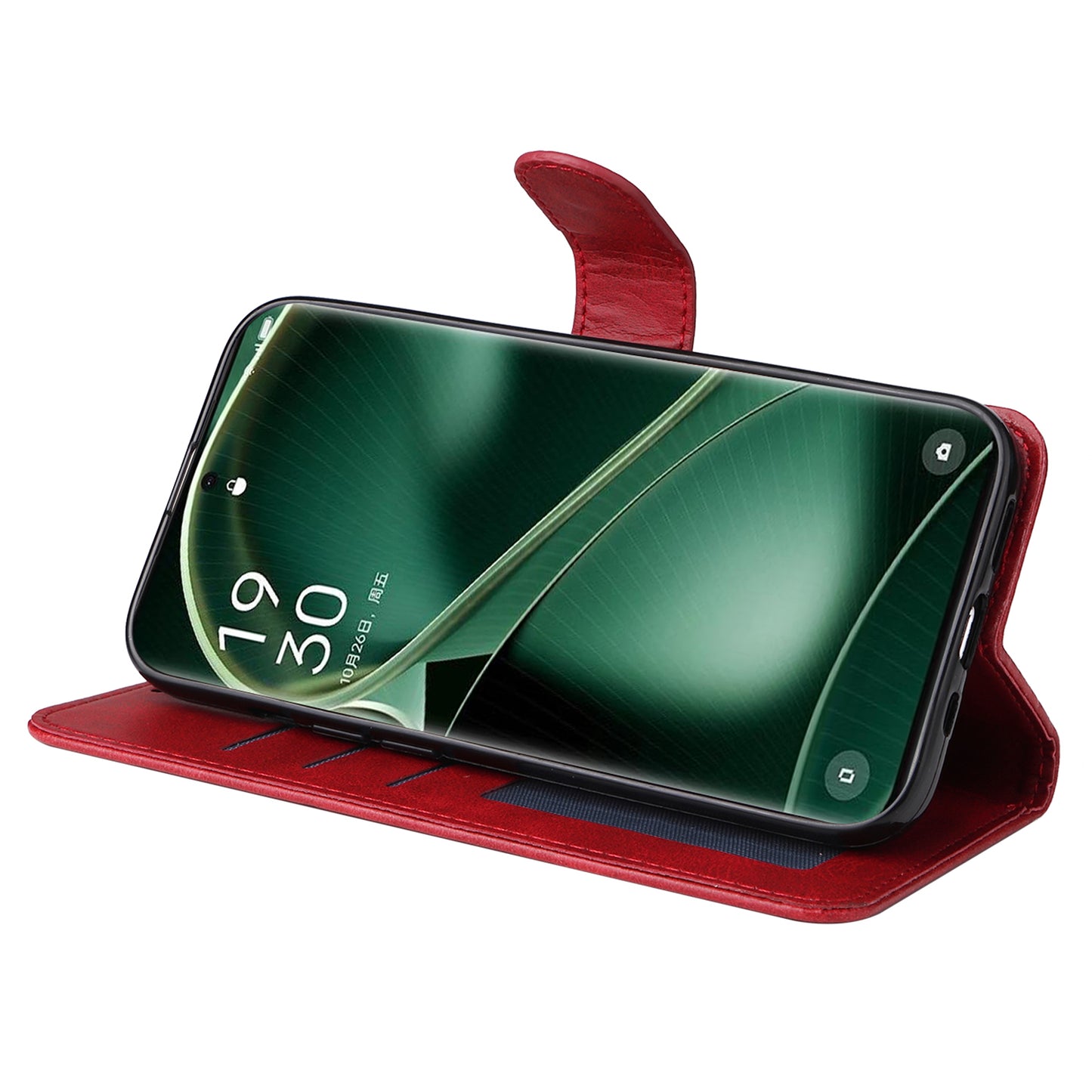 Leather Case for Oppo Find X6 Calf Texture Wallet Stand Shockproof Cell Phone Cover with Strap