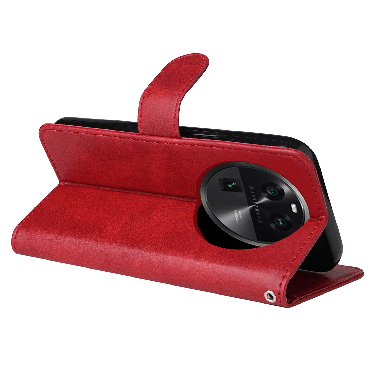 Leather Case for Oppo Find X6 Calf Texture Wallet Stand Shockproof Cell Phone Cover with Strap